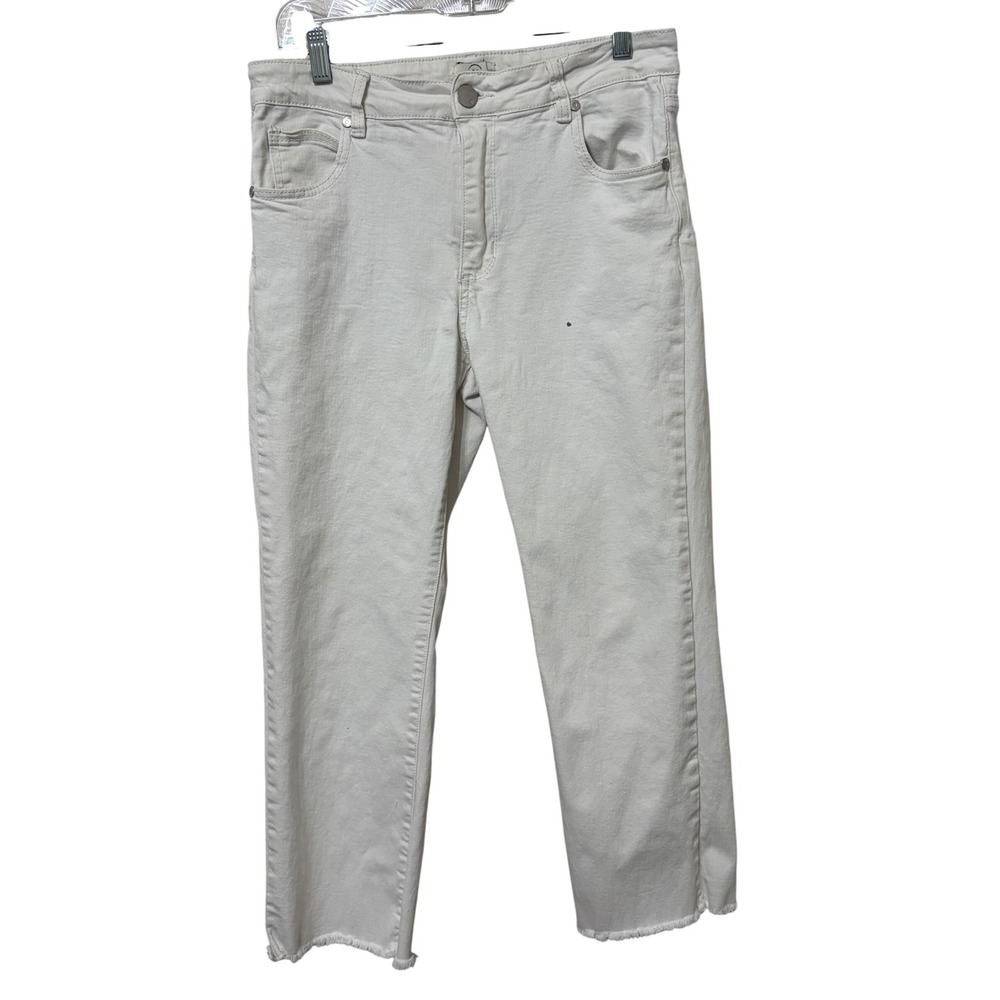 Cotton On 91 Mid Straight-Stretch Jeans Off White Raw Hem Womens Size 8